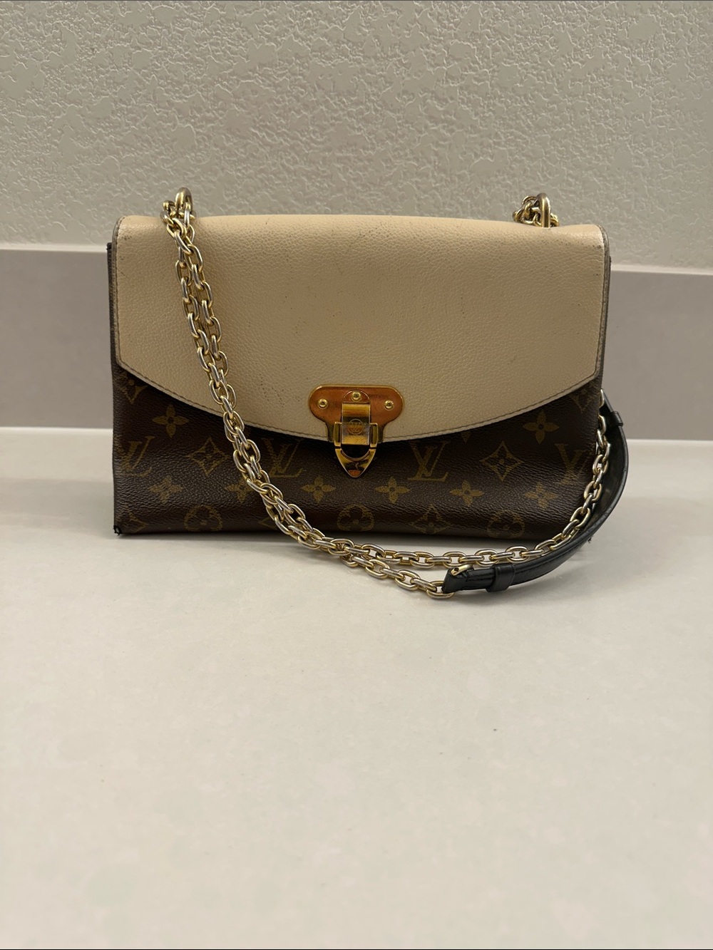 Louis Vuitton Brown Monogram and Cream Leather Chain Shoulder Bag